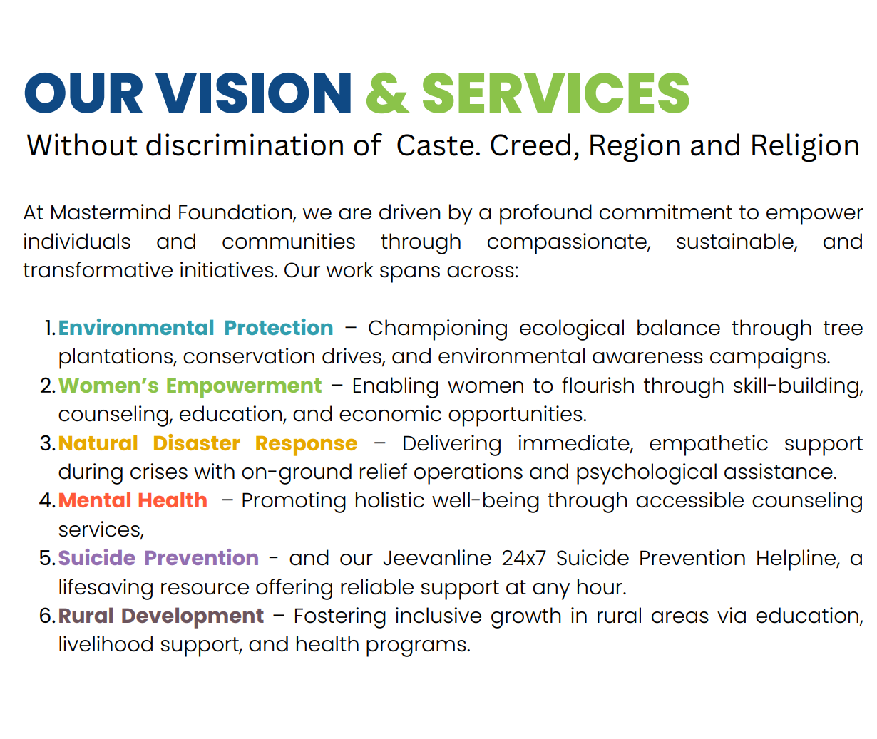 Our service and vision Mastermind Foundation